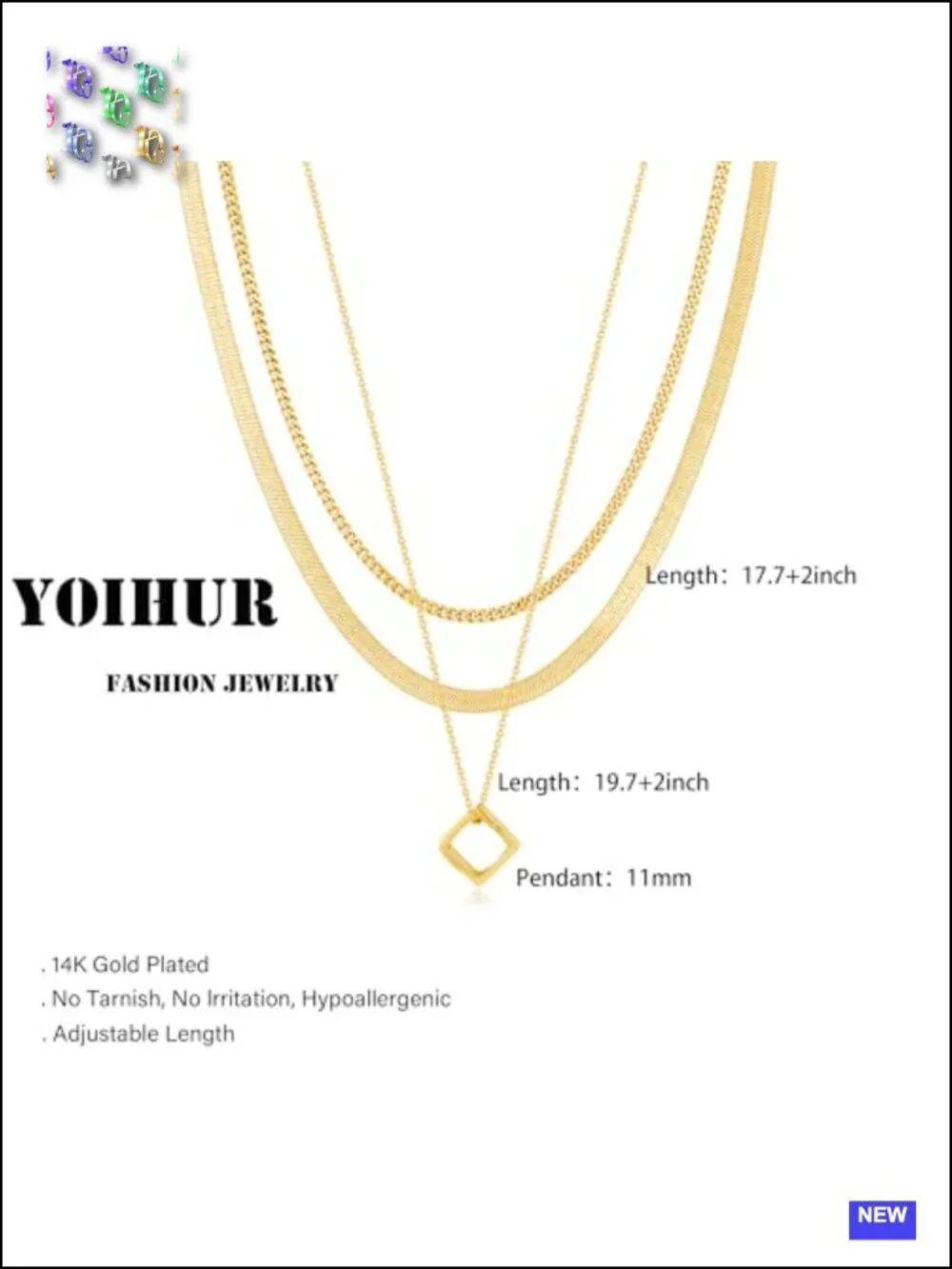 Layered Gold Plated Stackable Necklace Set 3 Chains
